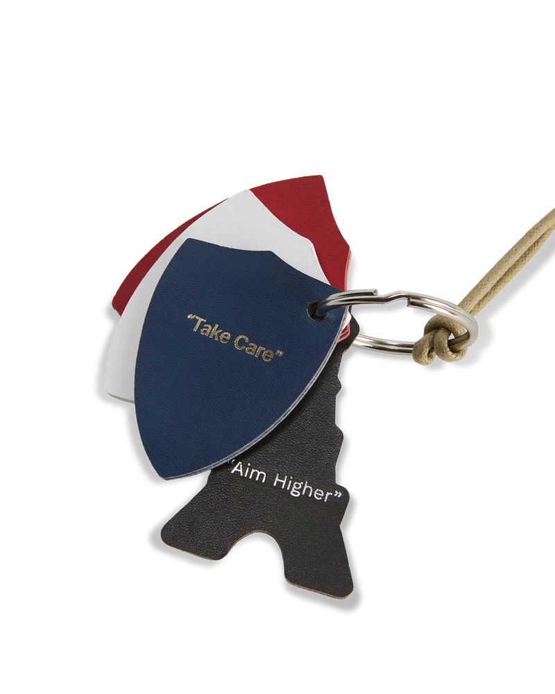 Leather Keychain with Eiffel Tower Charm, Red Blue White
