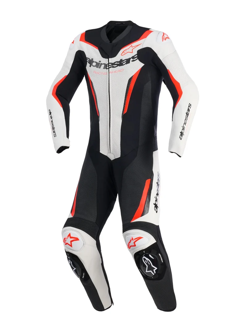 TUTA INTERA ALPINESTARS GP FORCE V2 LEATHER SUIT 1 PC WHITE BLACK RED FLUO