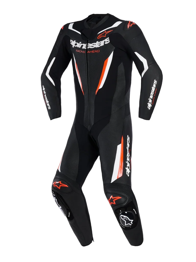 TUTA INTERA ALPINESTARS GP FORCE V2 LEATHER SUIT 1 PC BLACK WHITE RED FLUO