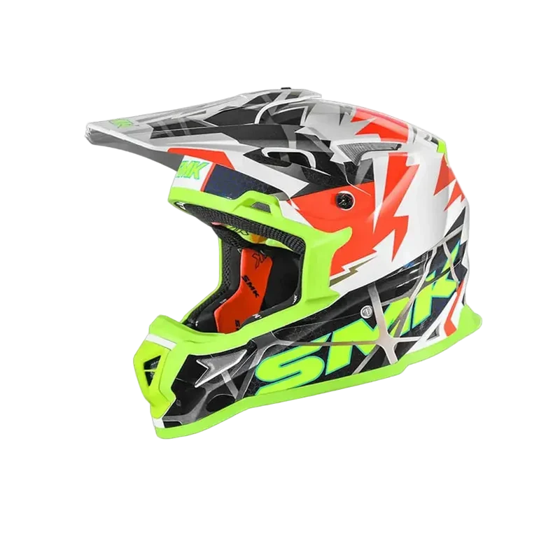 SMK ALLTERRA FULMINE GL174 CROSS CASCHI DI MOTO BIANCO ROSSO GIALLO FLOU