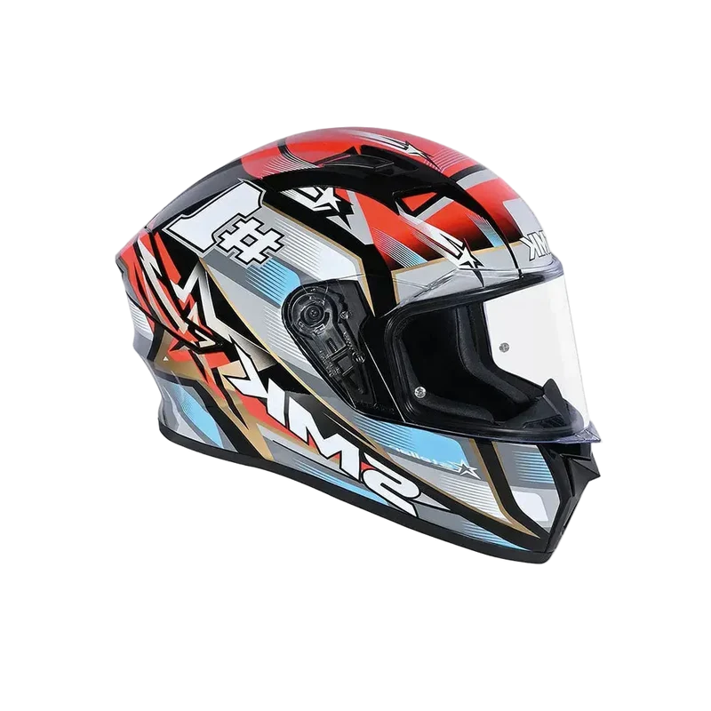 SMK STELLAR SPORTS #UNO MA263 INTEGRALE CASCHI DI MOTO GRIGIO BLU ROSSO