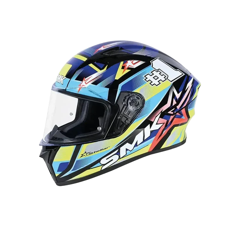 SMK STELLAR SPORTS #UNO MA254 INTEGRALE CASCHI DI MOTO GRIGIO BLU GIALLO