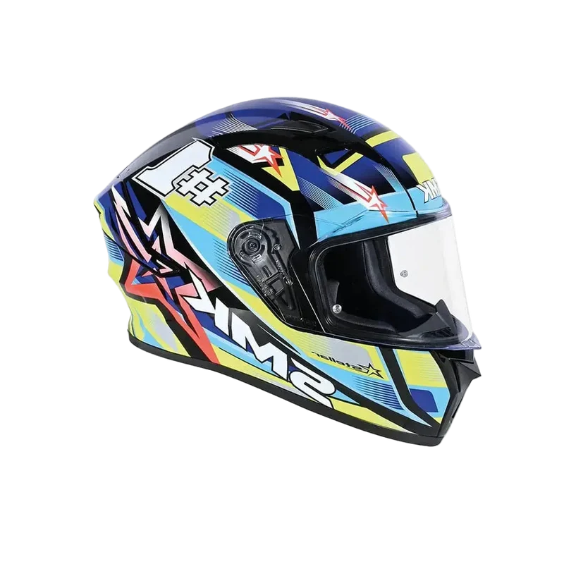 SMK STELLAR SPORTS #UNO MA254 INTEGRALE CASCHI DI MOTO GRIGIO BLU GIALLO