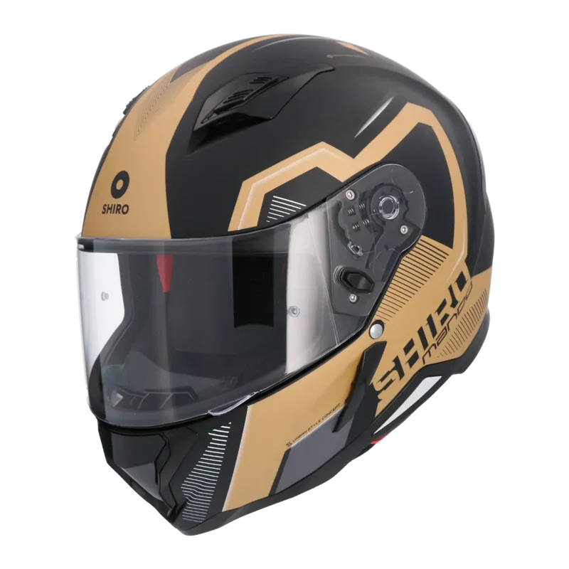 SHIRO HUNTER SH-890 MANDO INTEGRALI CASCHI DI MOTO NEGRO OPACO NERO ORO
