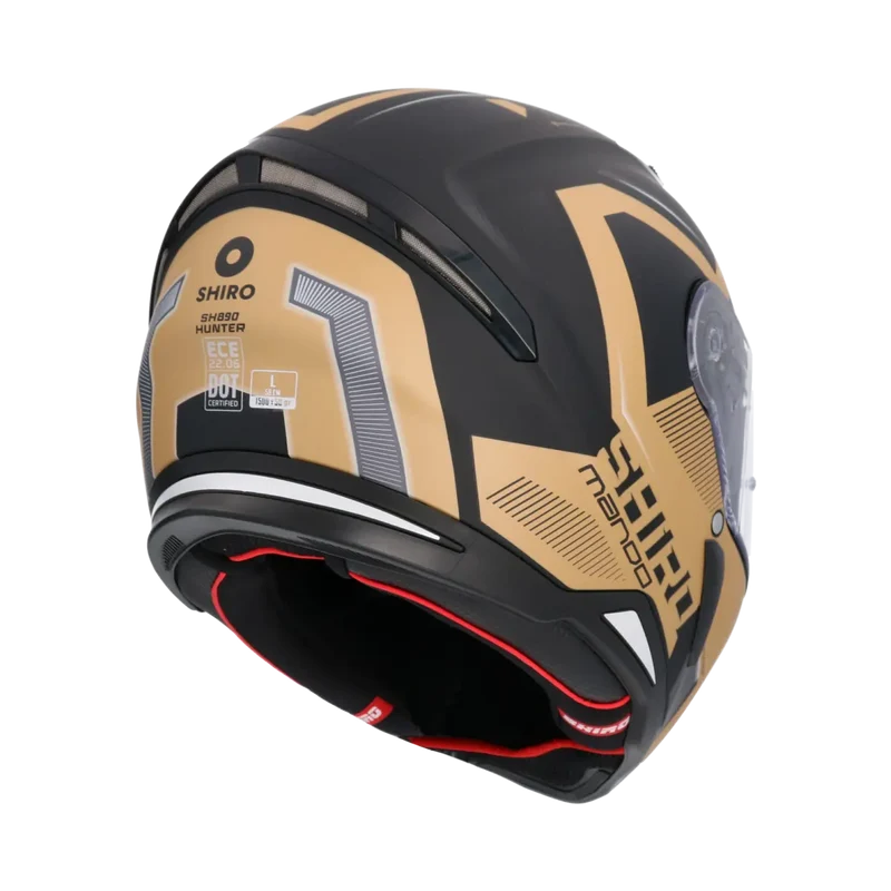 SHIRO HUNTER SH-890 MANDO INTEGRALI CASCHI DI MOTO NEGRO OPACO NERO ORO