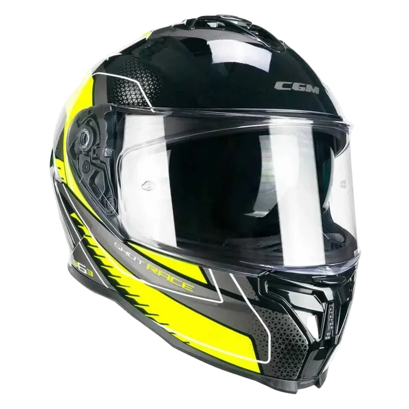 CGM 363G SHOT RACE INTEGRALI CASCHI DI MOTO NERO GIALLO FLUO