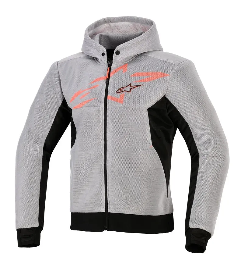 GIUBBINO FELPA ALPINESTARS CHROME SUPERAIRFLOW HOODIE NERO GRIGIO ROSSO FLU