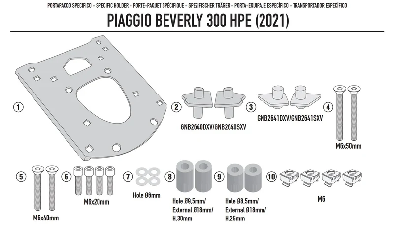 ATTACCO GIVI POST MONOLOCK PIAGGIO BEVERLY 300 HPE