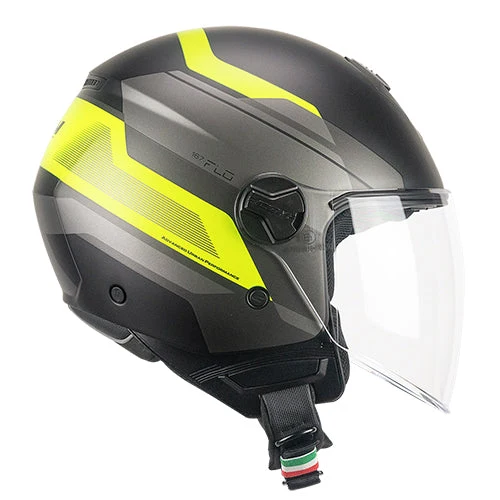 CGM 167K FLO CITY CARA ABIERTA JET LUNGO CASCHI DI MOTO NERO OPACO GIALLO FLUO