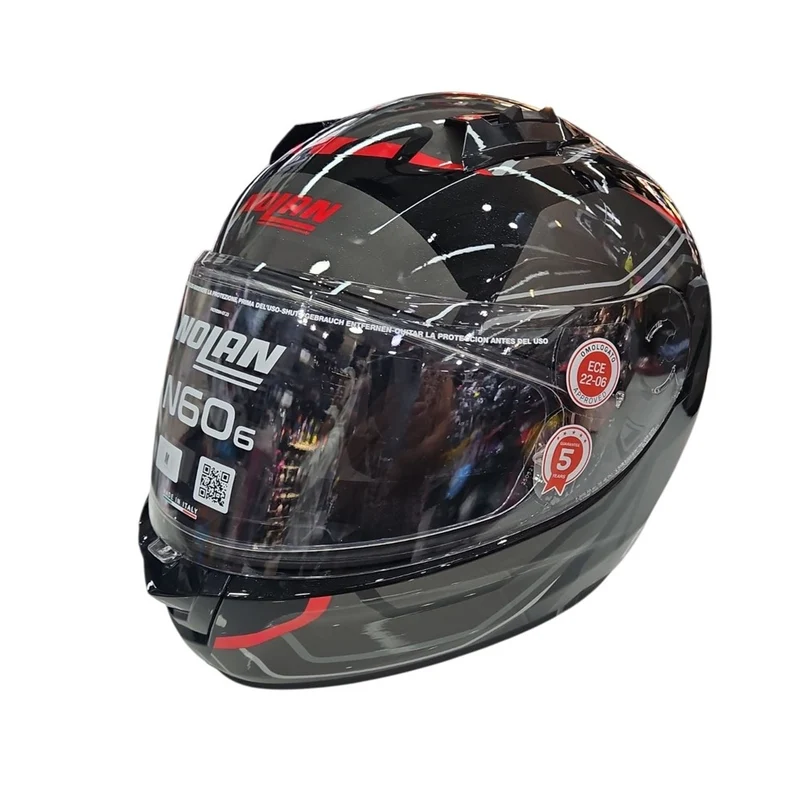 CASCO NOLAN INTEGRALE N60-6 ECLETTICO 351 GRIGIO NERO RIGO ROSSO TAGLIA
