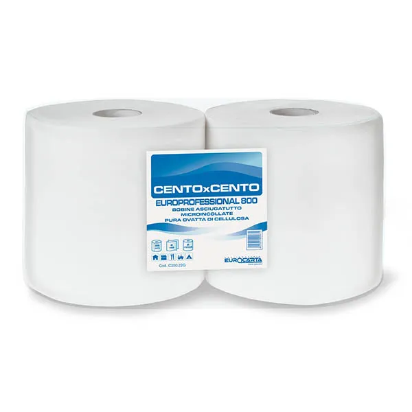 ASCIUGATUTTO PURA CELLULOSA 800 strappi - CF.2 rotoli