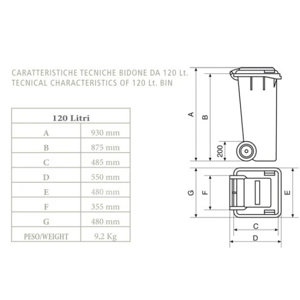 BIDONE RACCOLTA DIFFERENZIATA LT 120