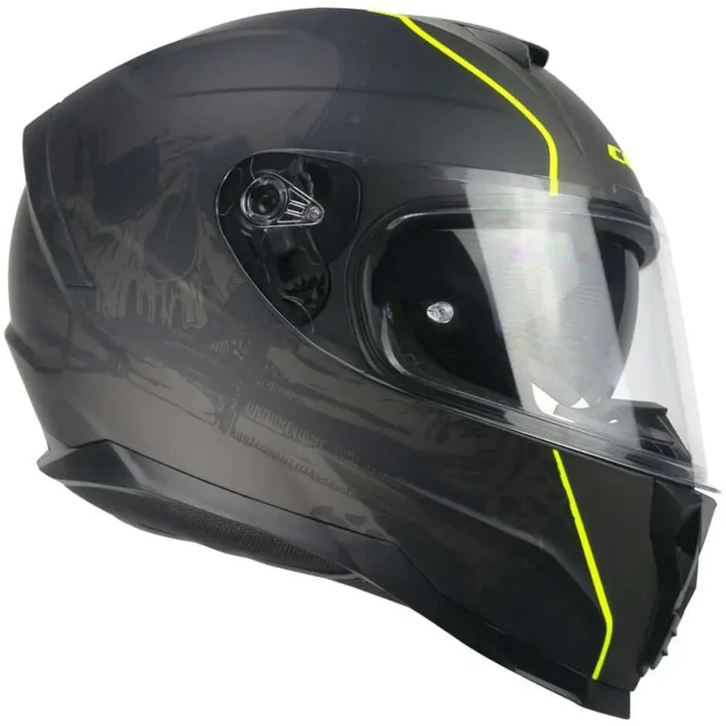 CGM 321S ATOM SKULL INTEGRALI CASCHI DI MOTO NERO GIALLO FLUO OPACO