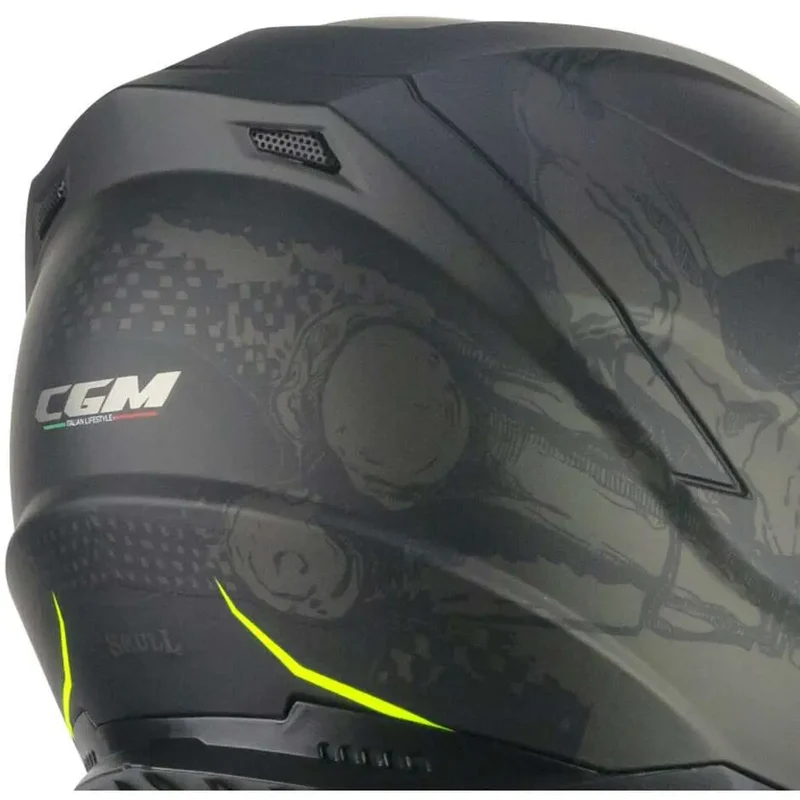 CGM 321S ATOM SKULL INTEGRALI CASCHI DI MOTO NERO GIALLO FLUO OPACO