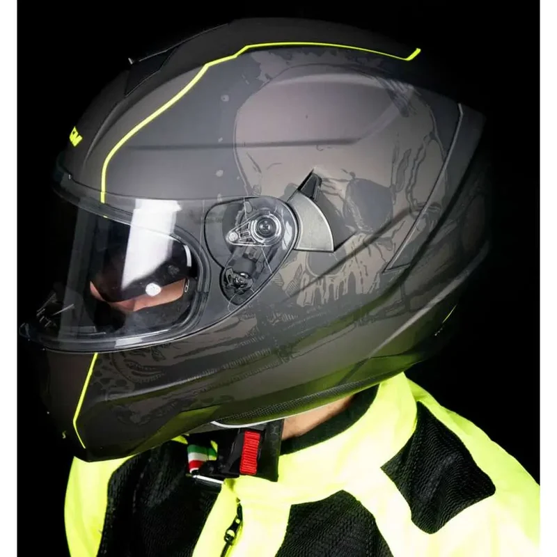 CGM 321S ATOM SKULL INTEGRALI CASCHI DI MOTO NERO GIALLO FLUO OPACO