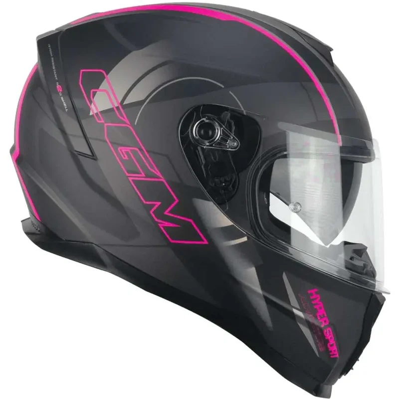 CGM 321G ATOM SPORT INTEGRALI CASCHI DI MOTO NERO FUCSIA FLUO OPACO