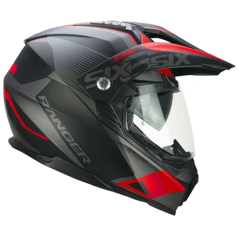 CGM 666G TWIN RANGER AVVENTURA CASCHI DI MOTO NERO ROSSO OPACO
