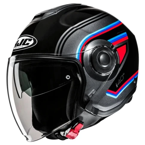 CASCO JET HJC I40N LINIA MC21 NERO GRIGIO ROSSO LUCIDO
