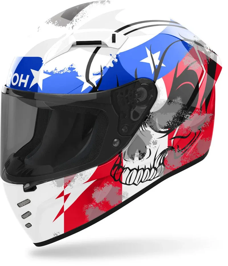 AIROH CONNOR NATION Moto Integrale Caschi Bianco Rosso Blu