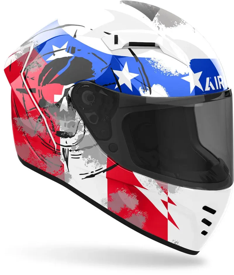 AIROH CONNOR NATION Moto Integrale Caschi Bianco Rosso Blu