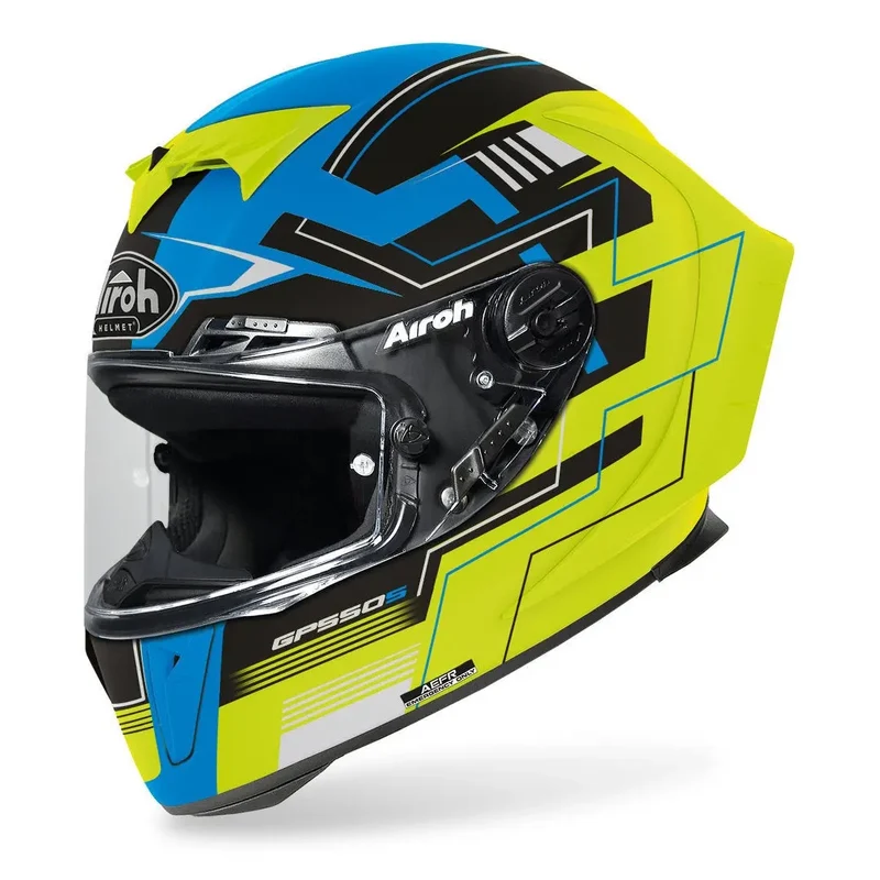AIROH GP550 S SFIDA Moto Integrali Caschi Blu Giallo Opaco