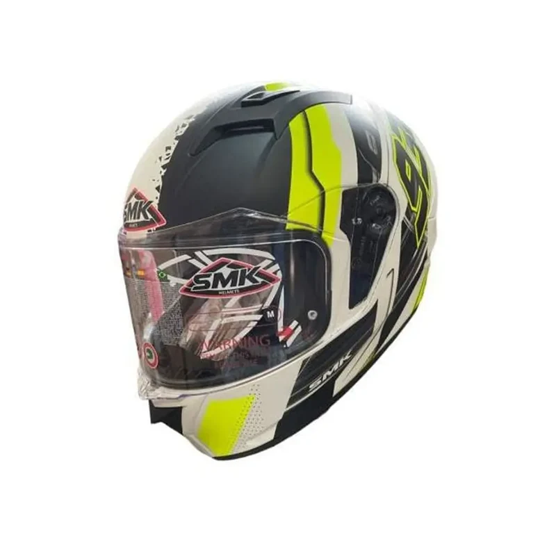 SMK STELLAR SWANK MA124 INTEGRALE CASCHI DI MOTO OPACO NERO FLOU GIALLO GRIGIO