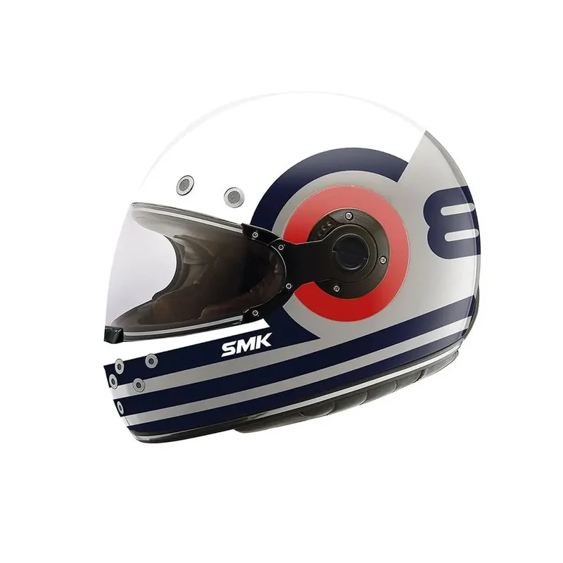 SMK RETRO RANKO GL653 INTEGRALE CASCHI DI MOTO OPACO BIANCO BLU GRIGIO