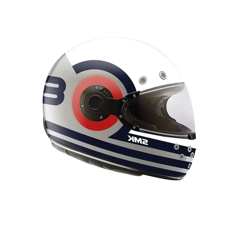 SMK RETRO RANKO GL653 INTEGRALE CASCHI DI MOTO OPACO BIANCO BLU GRIGIO