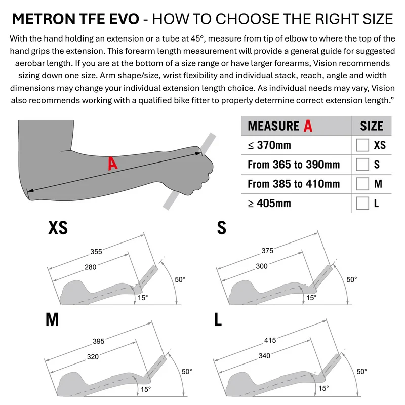 Prolunghe Vision Metron TFE EVO Extension L/R 280mm XS size B6