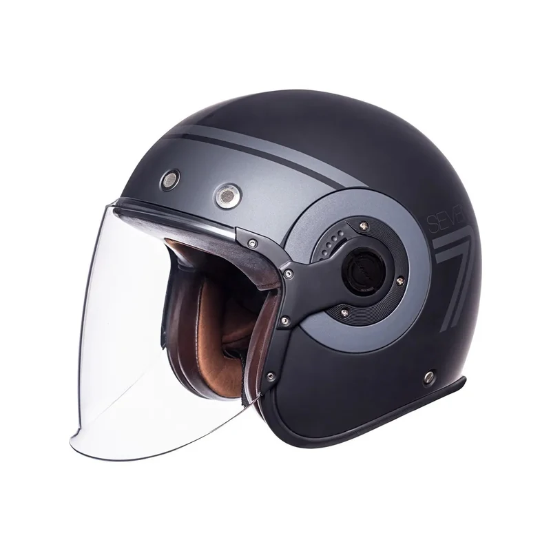 CASCO SMK JET RETRO SEVEN NERO GRIGIO OPACO
