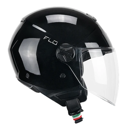 CASCO JET CGM 167A FLO MONO NERO LUCIDO VISIERA LUNGA