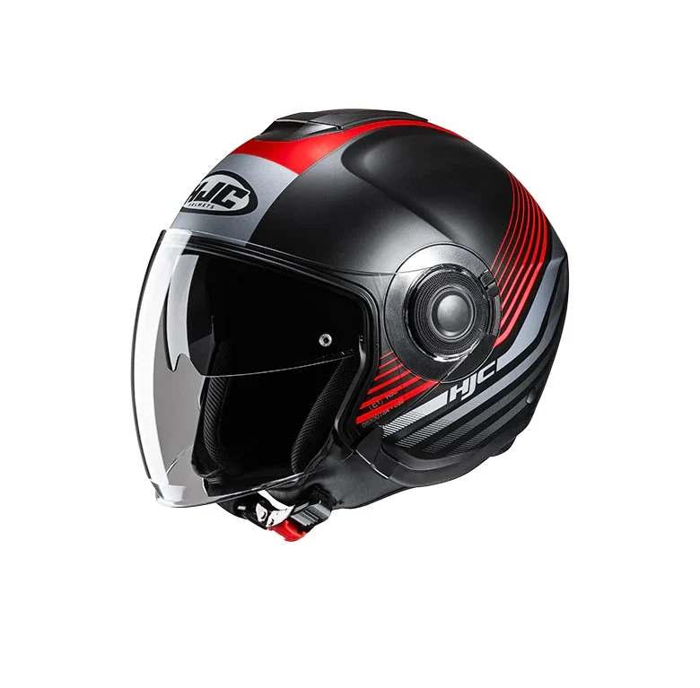 CASCO JET HJC I40N DOVA MC1SF NERO ROSSO GRIGIO OPACO