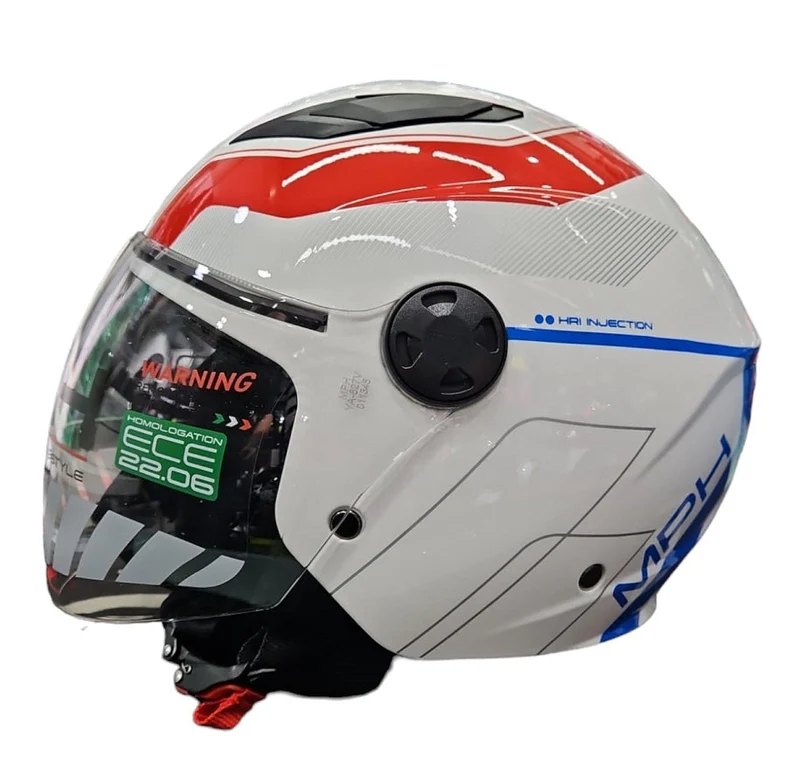 CASCO JET MPH STAR OMOLOG.2206 BIANCO BLU ROSSO LUCIDO