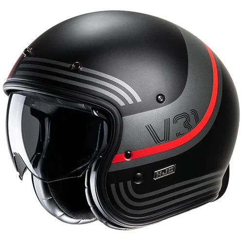 CASCO JET FIBRA HJC V31 BYRON MC1SF NERO GRIGIO ROSSO OPACO
