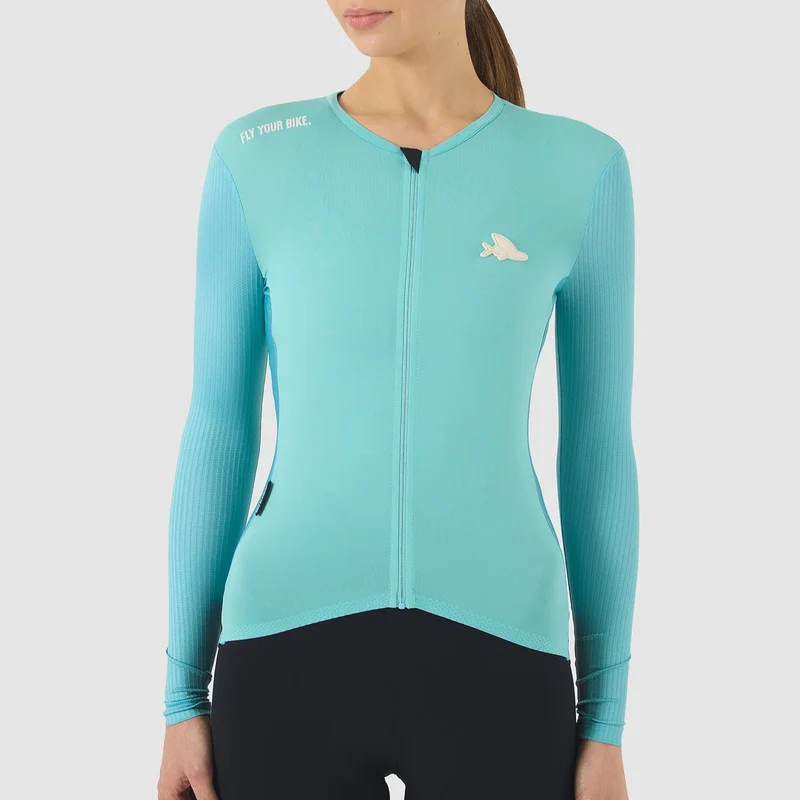 Maglia donna maniche lunghe Cafe du Cycliste Roxane - Azzurro
