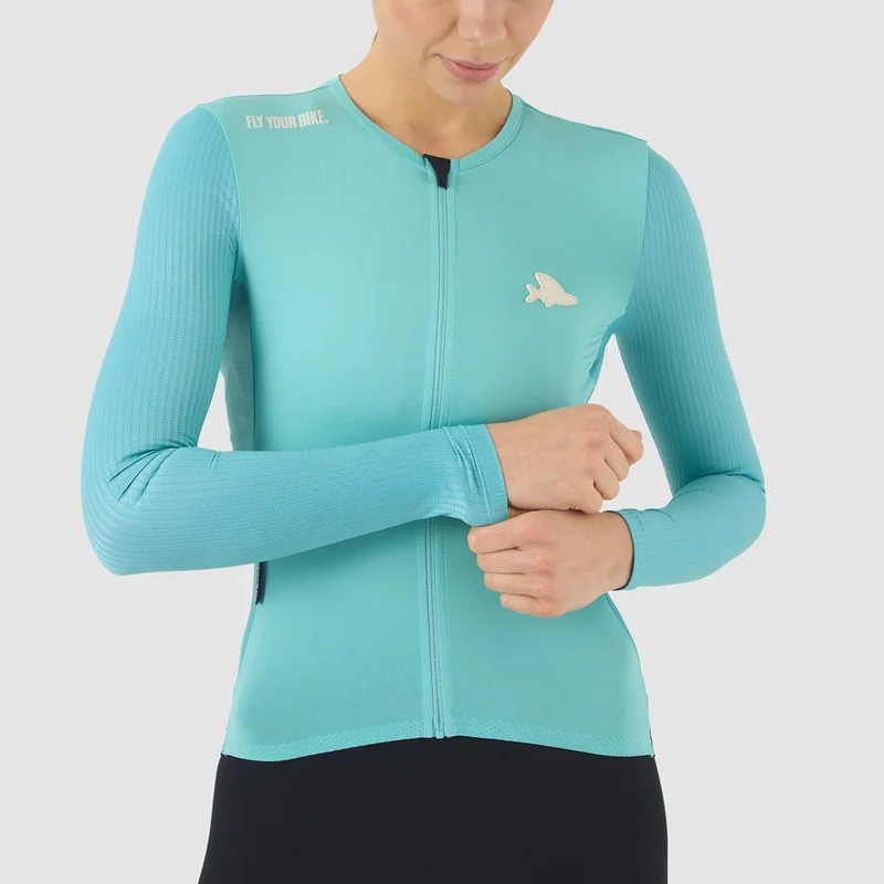 Maglia donna maniche lunghe Cafe du Cycliste Roxane - Azzurro
