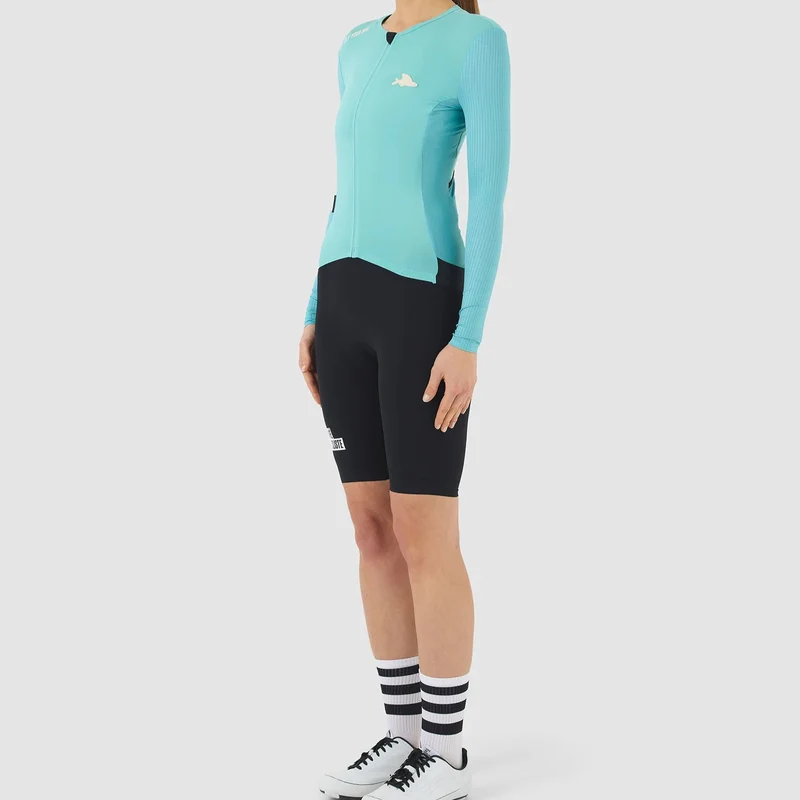 Maglia donna maniche lunghe Cafe du Cycliste Roxane - Azzurro