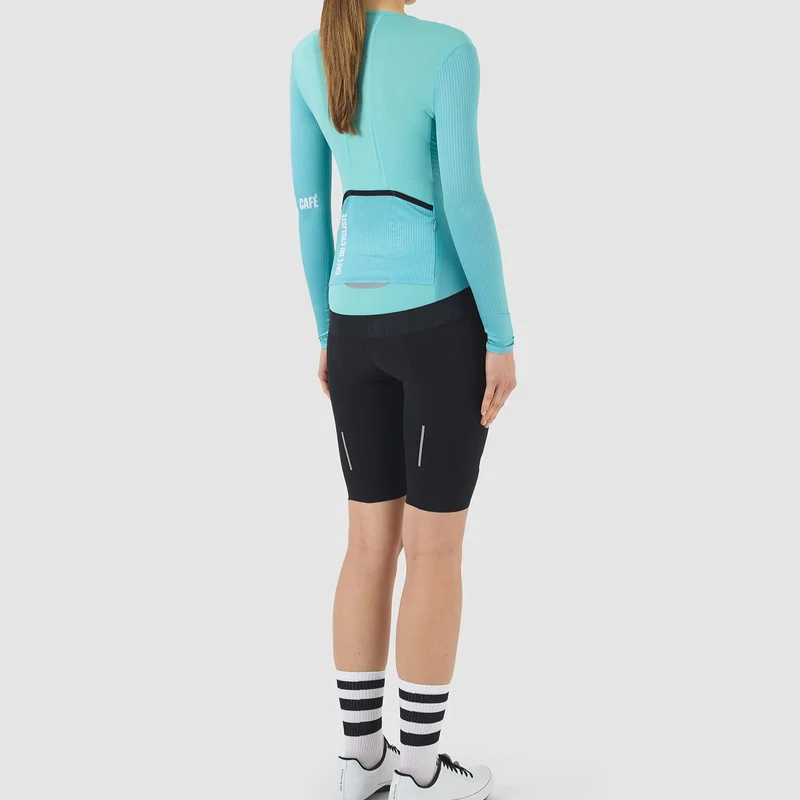 Maglia donna maniche lunghe Cafe du Cycliste Roxane - Azzurro