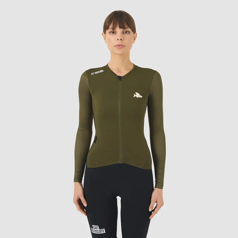 Maglia donna maniche lunghe Cafe du Cycliste Roxane - Verde