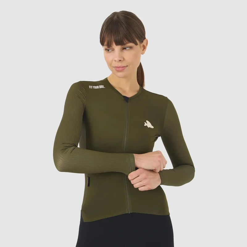 Maglia donna maniche lunghe Cafe du Cycliste Roxane - Verde